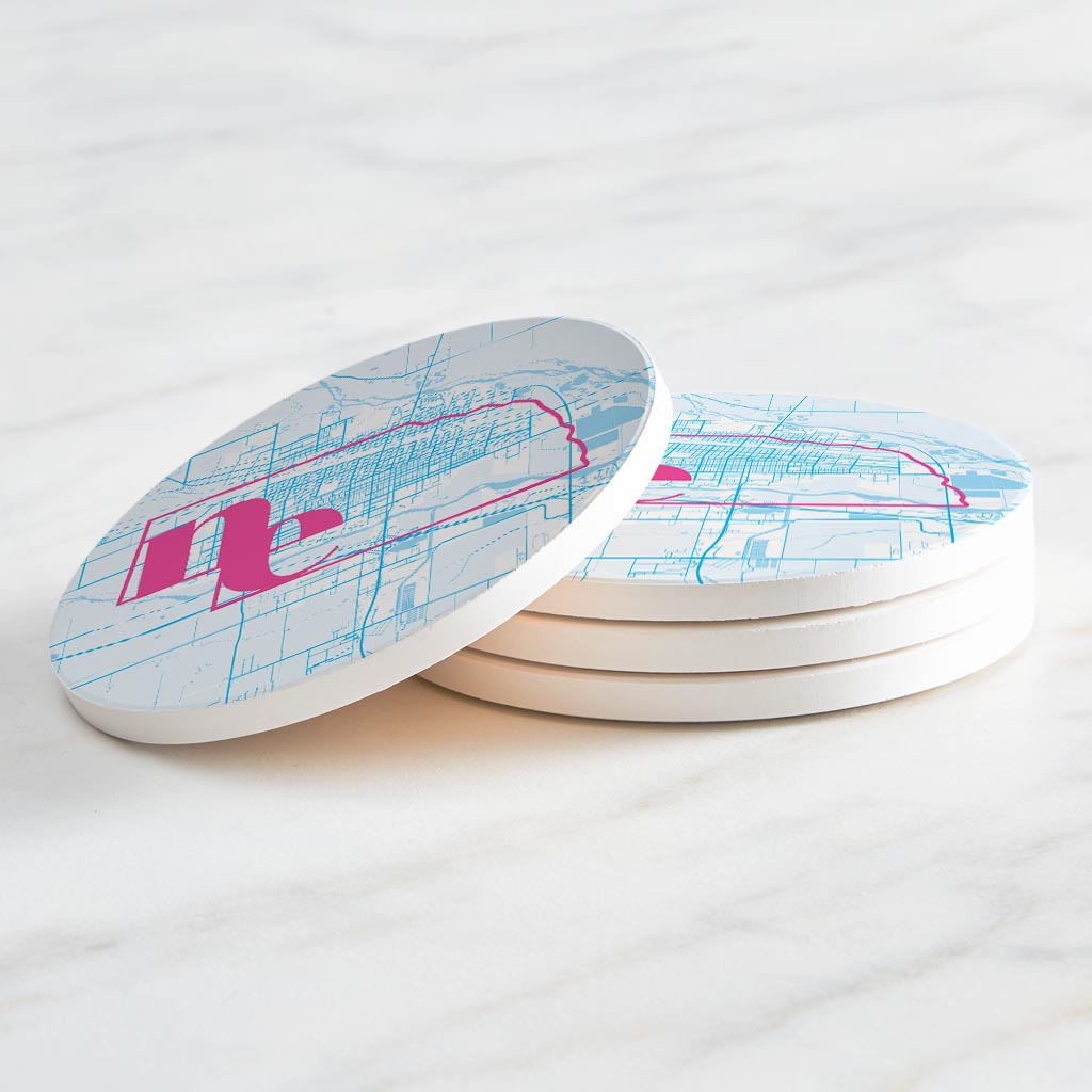 Bright Modern Abbreviated State Map Blue Nebraska North Platte | Absorbent Coasters | Set of 4 | Min 2