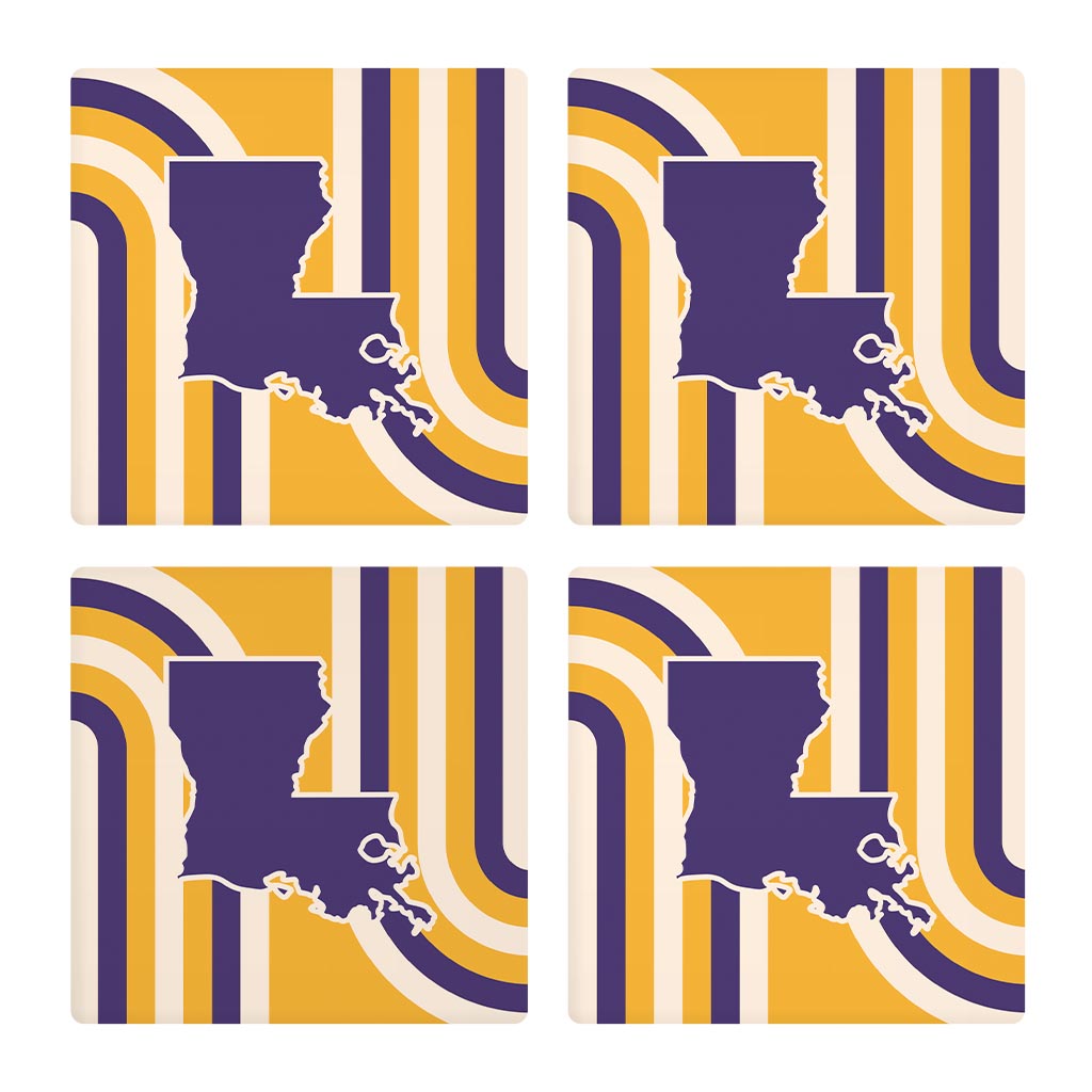 Purple Gold Louisiana Retro State Shape | Absorbent Coasters | Set of 4 | Min 2