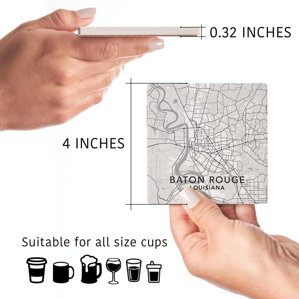 Minimalistic Baton Rouge White Map | Absorbent Coasters | Set of 4 | Min 2