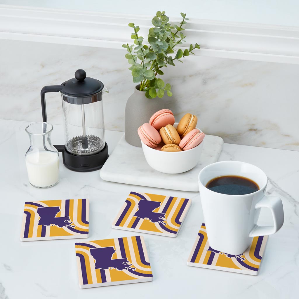 Purple Gold Louisiana Retro State Shape | Absorbent Coasters | Set of 4 | Min 2