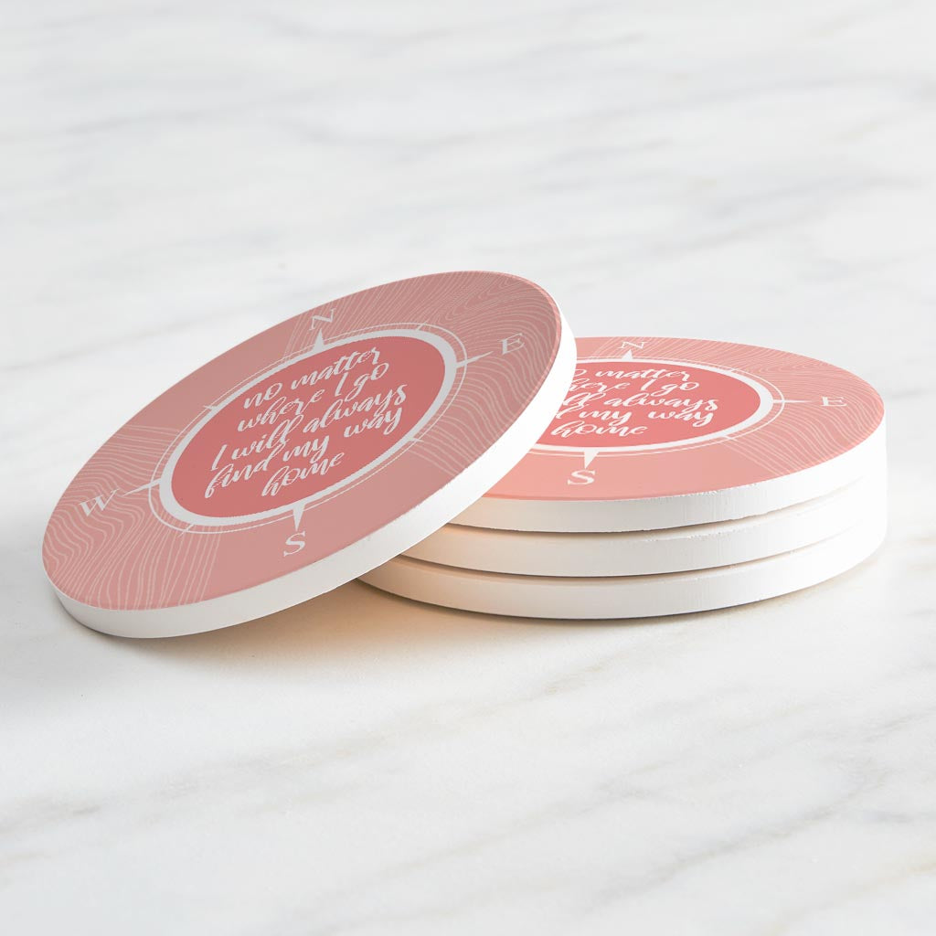 Boho Color Compass On Pink Quote | Absorbent Coasters | Set of 4 | Min 2