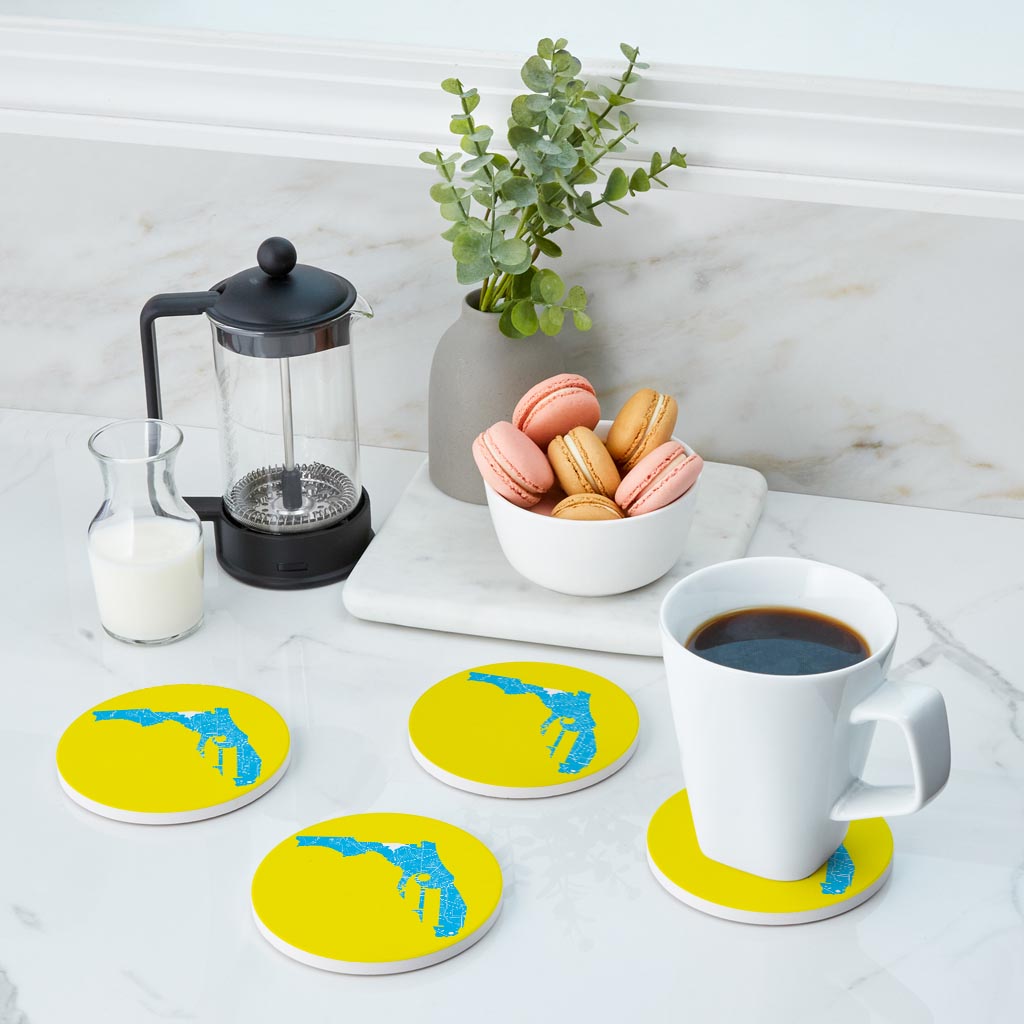 Bright Modern Abbreviated State Yellow Florida Tallahassee | Absorbent Coasters | Set of 4 | Min 2