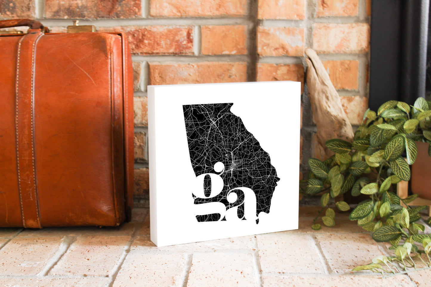 Black And White Abbreviated State Map White Georgia | Wood Block | Eaches | Min 2