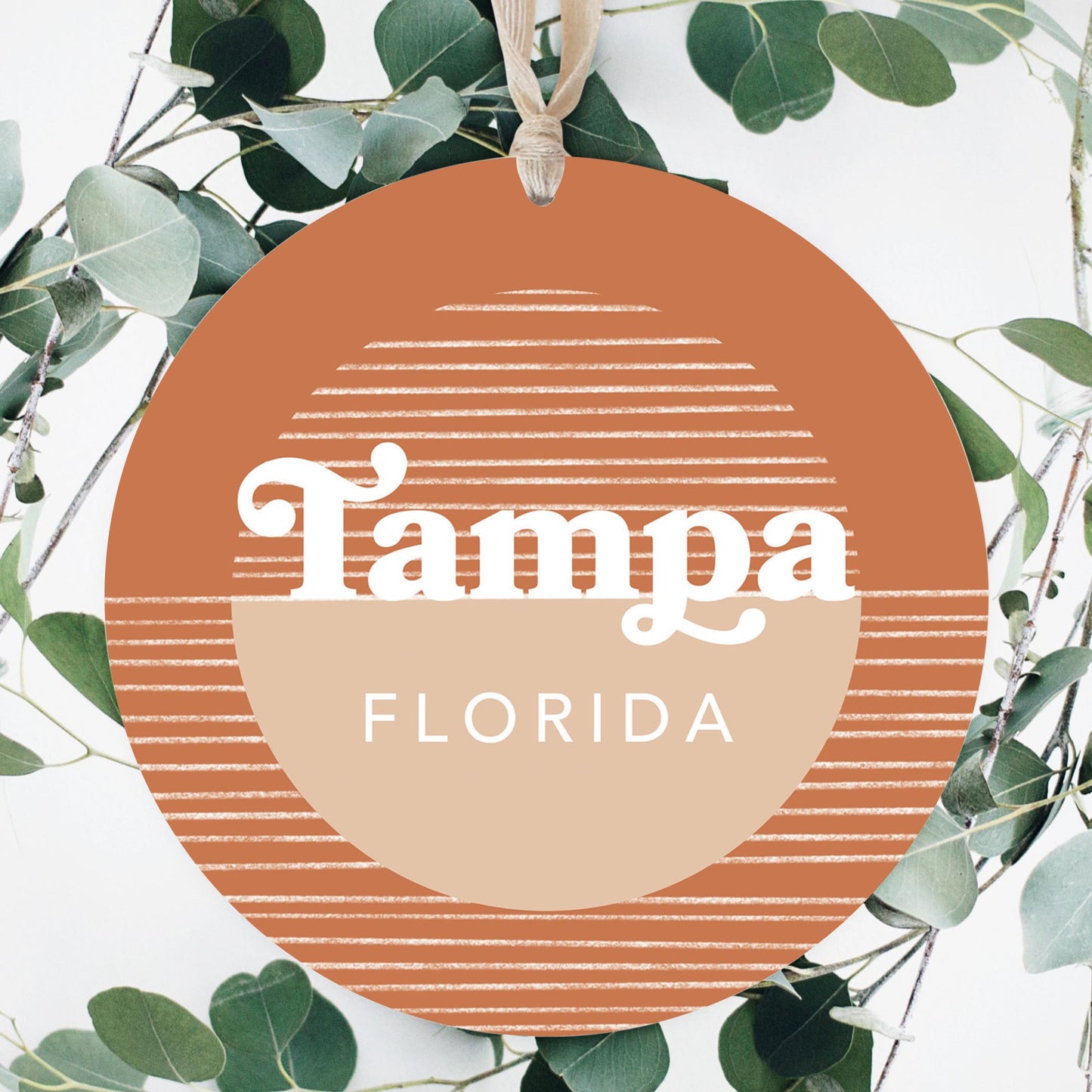 Vintage Groove Half Circle Lines Florida Tampa | Wood Ornament | Eaches | Min 1