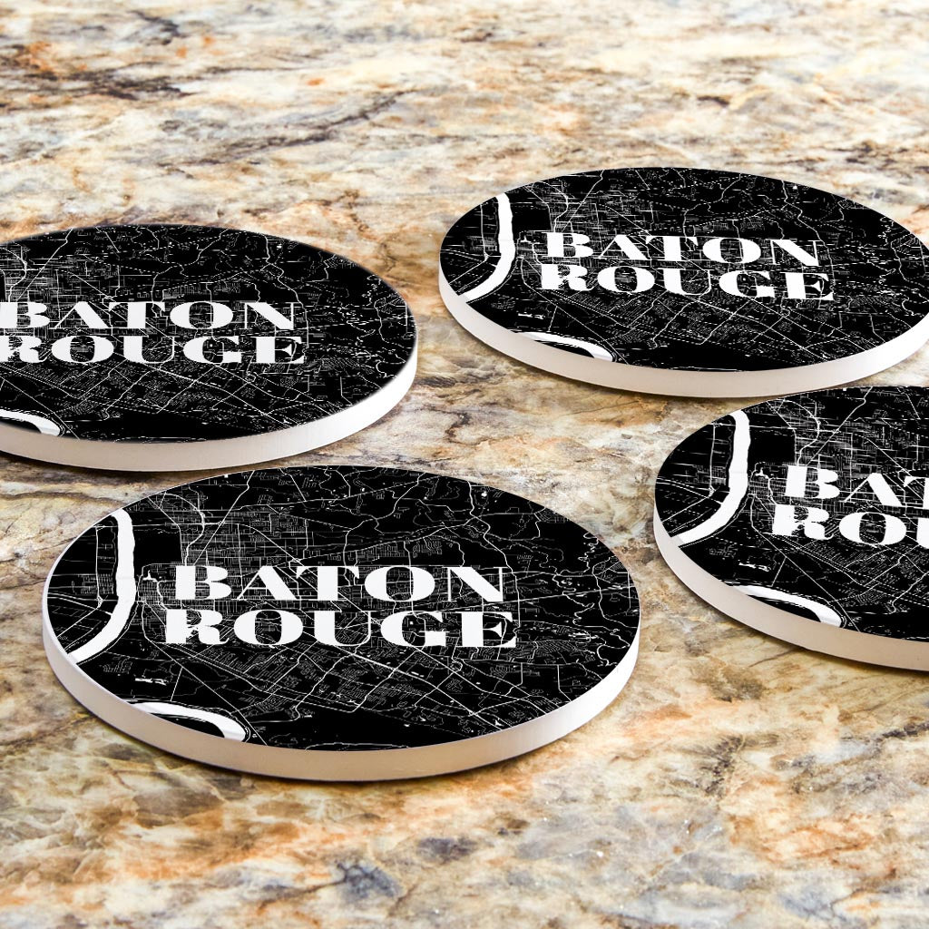 Minimalistic Baton Rouge Black Map | Absorbent Coasters | Set of 4 | Min 2