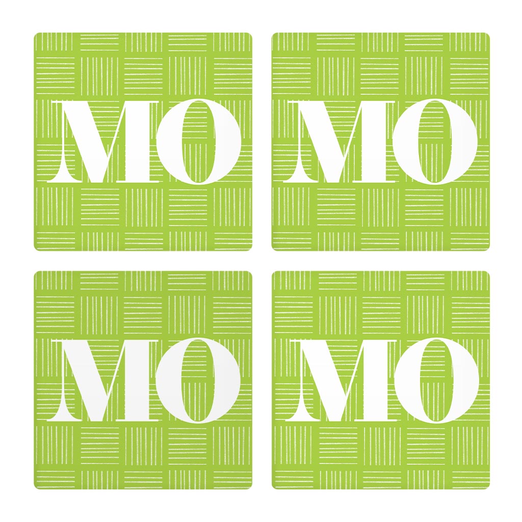 Bright Modern Abbreviated On Green Missouri | Absorbent Coasters | Set of 4 | Min 2