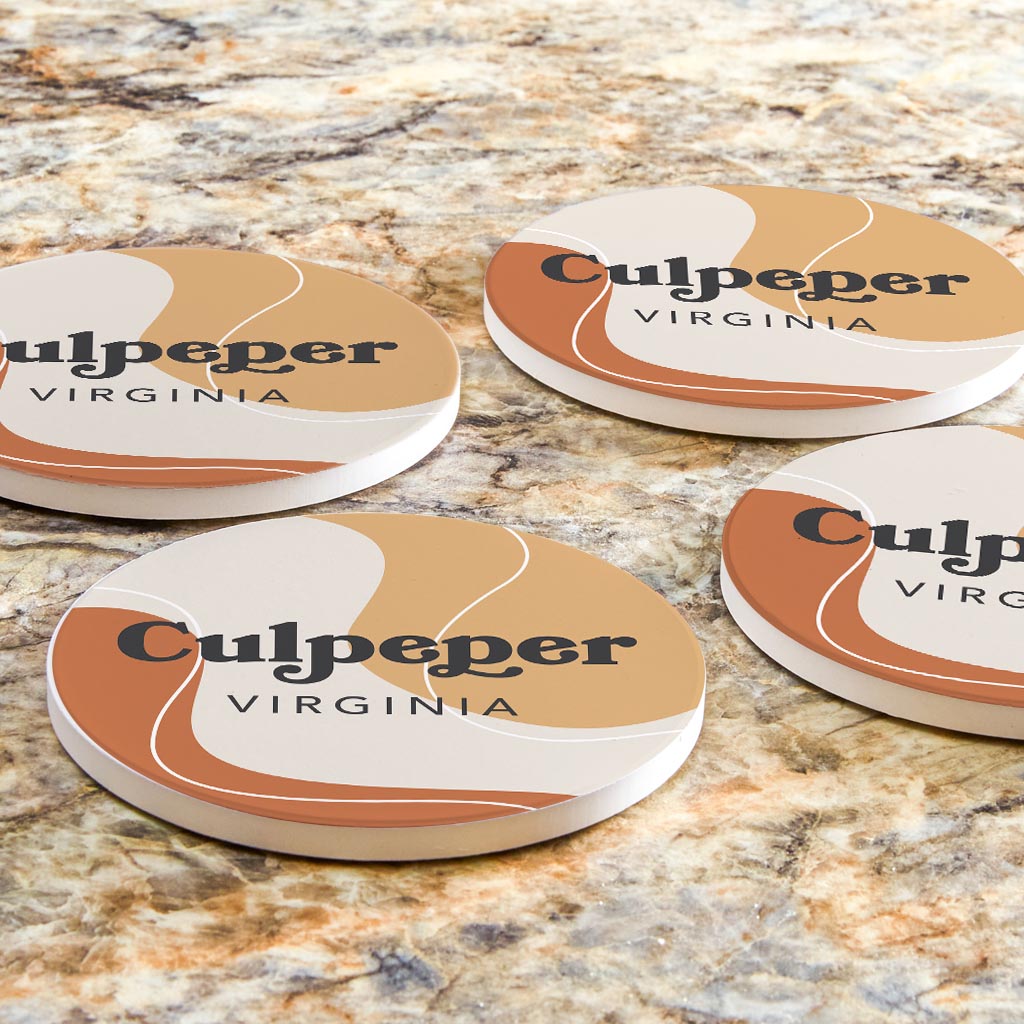 Vintage Groove Fluid Orange Virginia Culpeper| Absorbent Coasters | Set of 4 | Min 2