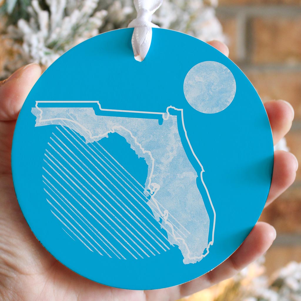 Bright Modern Geometric On Blue Florida| Wood Ornament | Eaches | Min 6