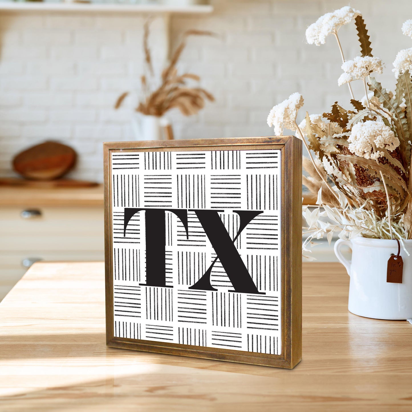 Black And White Abbreviated On White Texas | Wood Sign | Eaches | Min 1