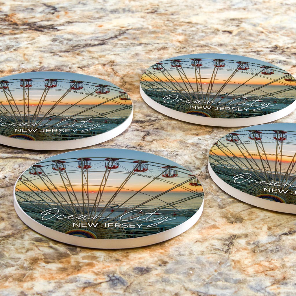 Ferris Wheel Sunrise Round Coaster | Absorbent Coasters | Set of 4 | Min 2