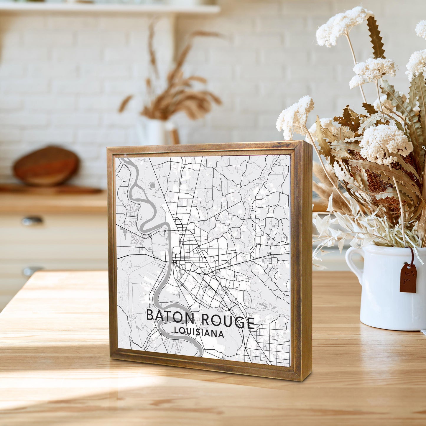 Minimalistic Baton Rouge White Map | Wood Sign | Eaches | Min 1