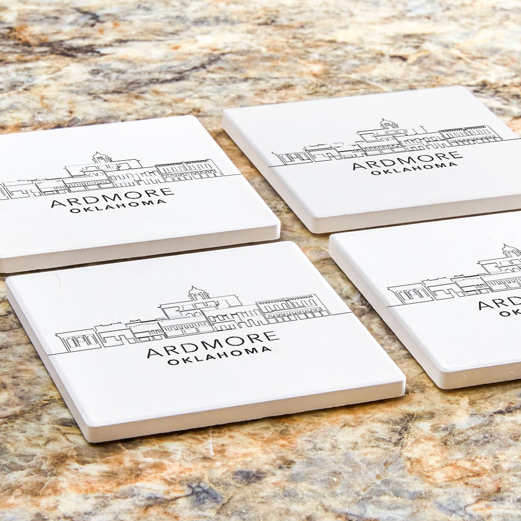 Minimalistic B&W Ardmore Ok Skyline | Absorbent Coasters | Set of 4 | Min 2