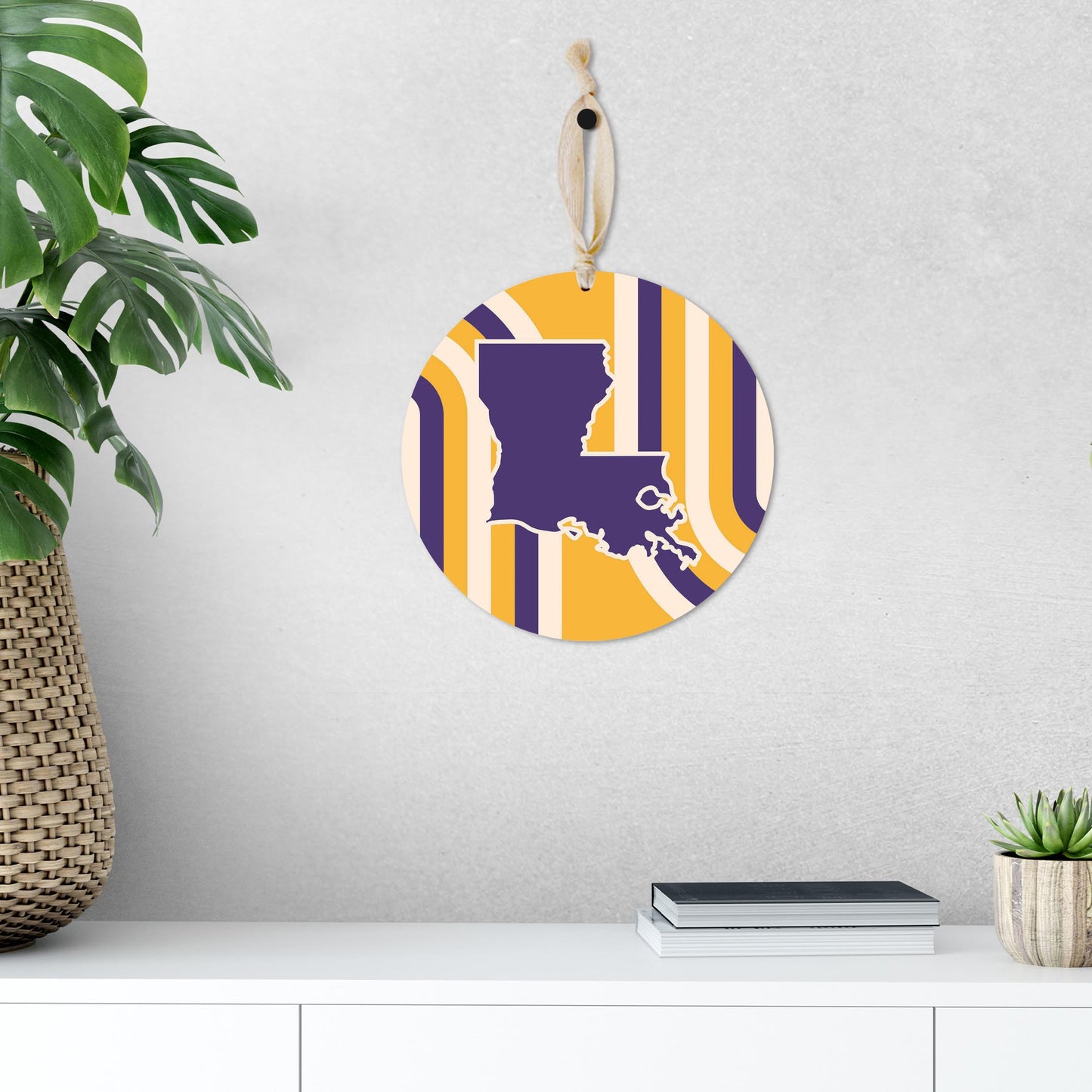 Purple Gold Louisiana Retro State Shape | Wood Ornament | Eaches | Min 1