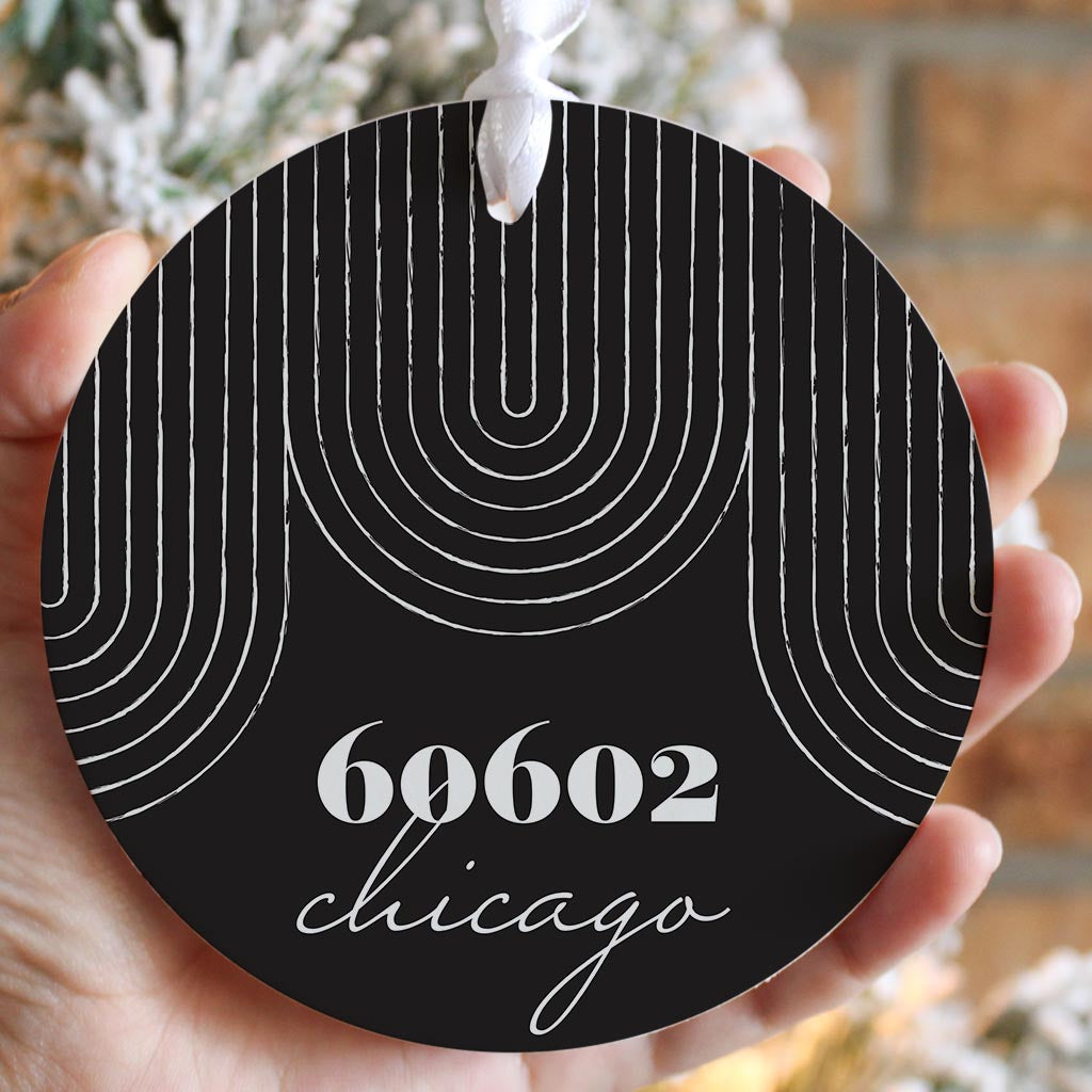 Black And White City Zip On Black Illinois Chicago | Wood Ornament | Eaches | Min 6