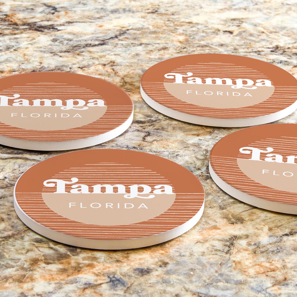 Vintage Groove Half Circle Lines Florida Tampa | Absorbent Coasters | Set of 4 | Min 2