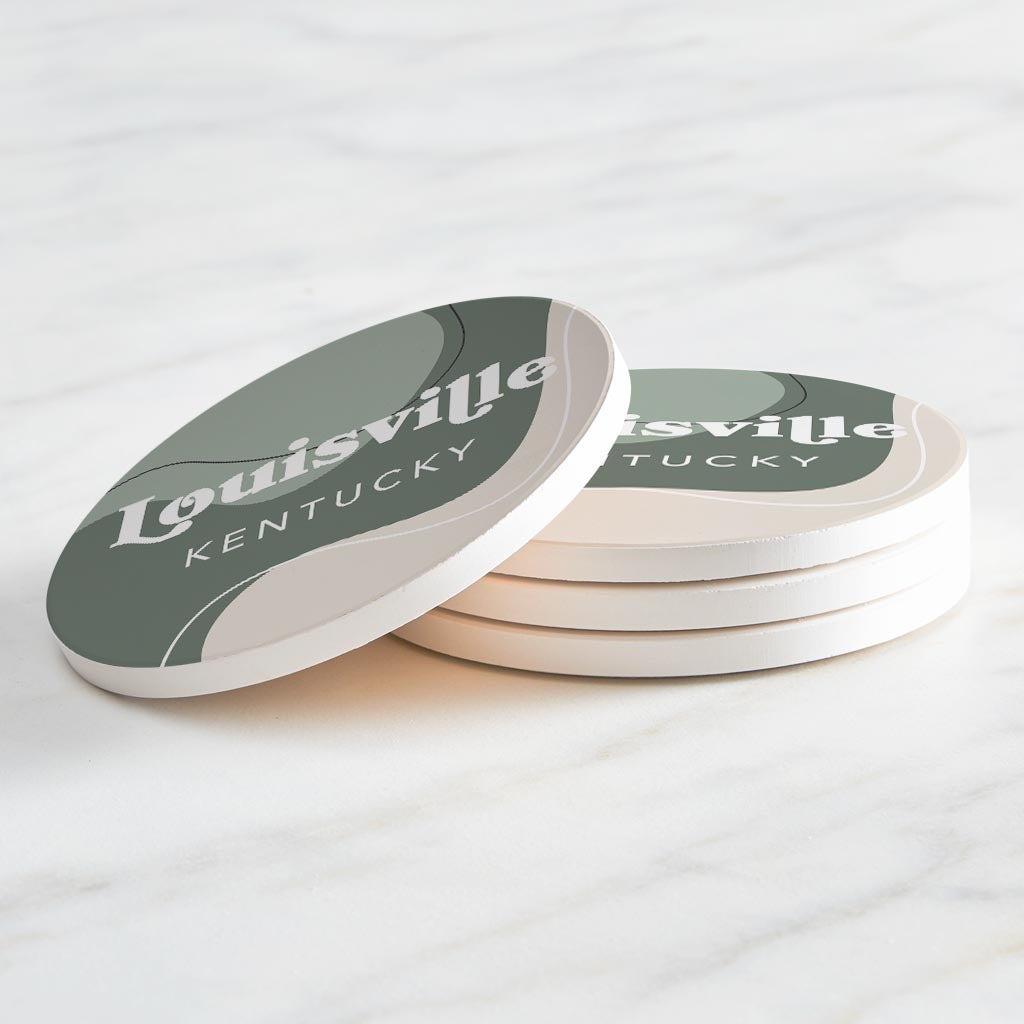 Vintage Groove Fluid Green Kentucky Louisville | Absorbent Coasters | Set of 4 | Min 2