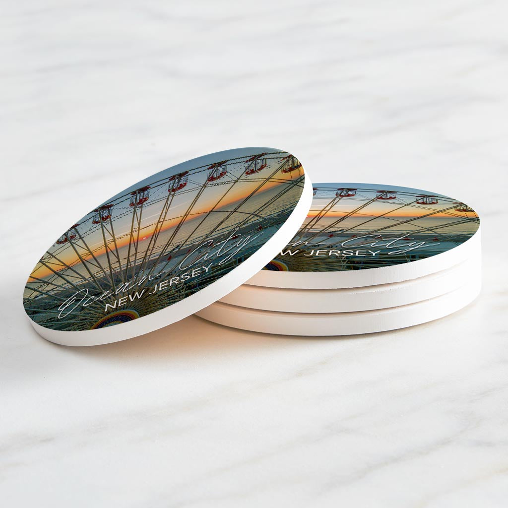 Ferris Wheel Sunrise Round Coaster | Absorbent Coasters | Set of 4 | Min 2