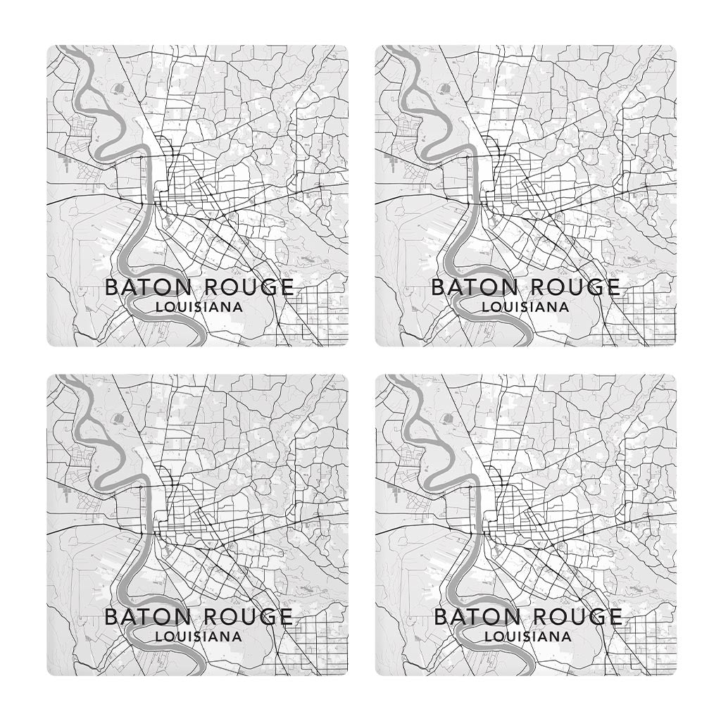 Minimalistic Baton Rouge White Map | Absorbent Coasters | Set of 4 | Min 2