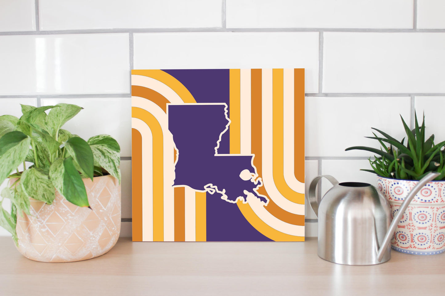 Purple Gold Louisiana Retro State Shape | Wood Sign | Eaches | Min 2