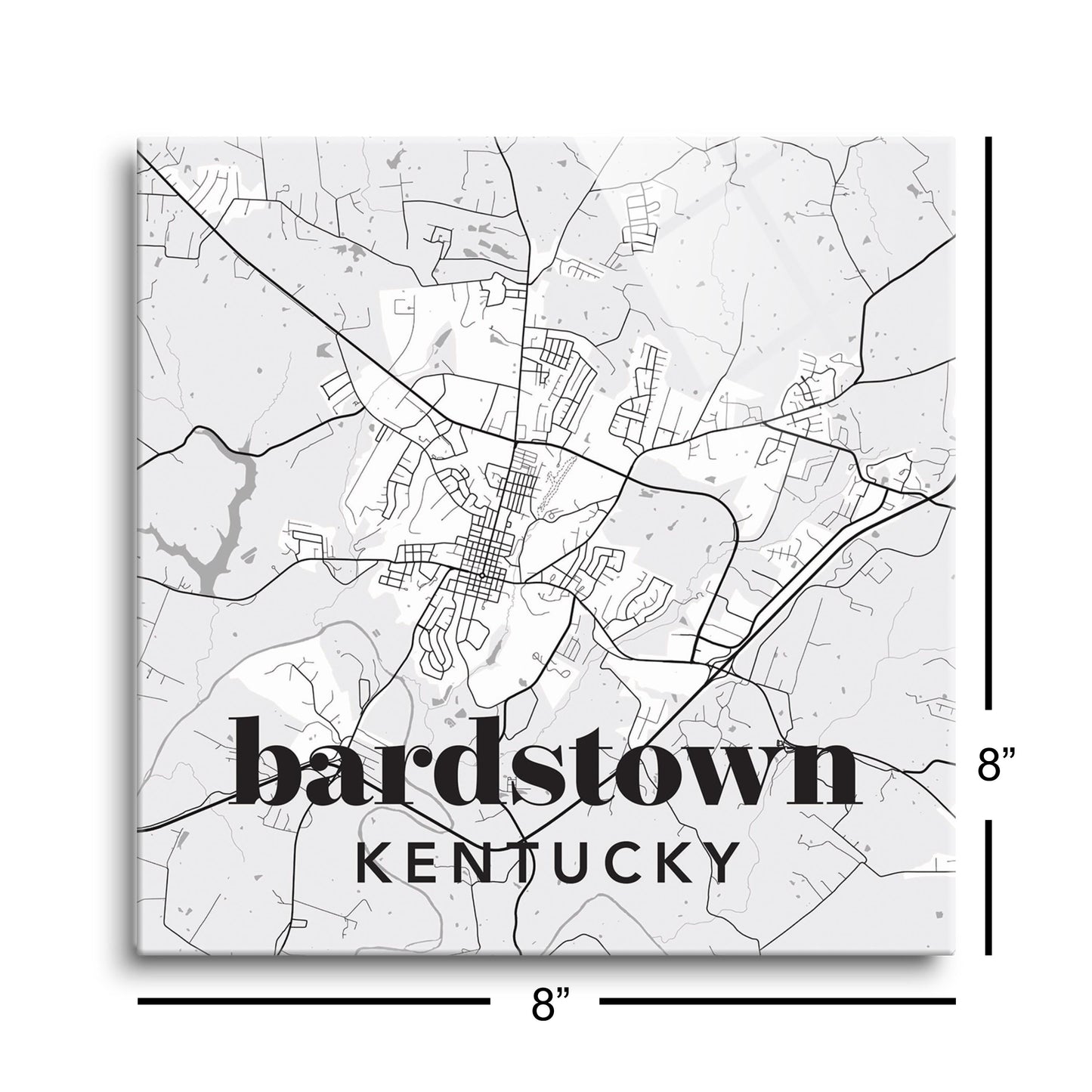 Black And White White Map Kentucky Bardstown| Hi-Def Glass Art | Eaches | Min 2