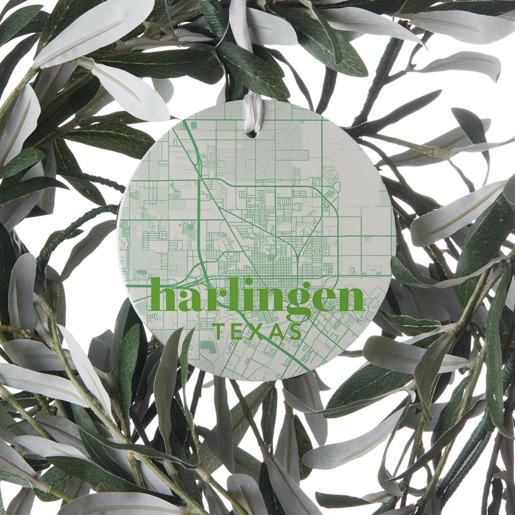 Bright Modern Green Map Texas Harlingen| Wood Ornament | Eaches | Min 6