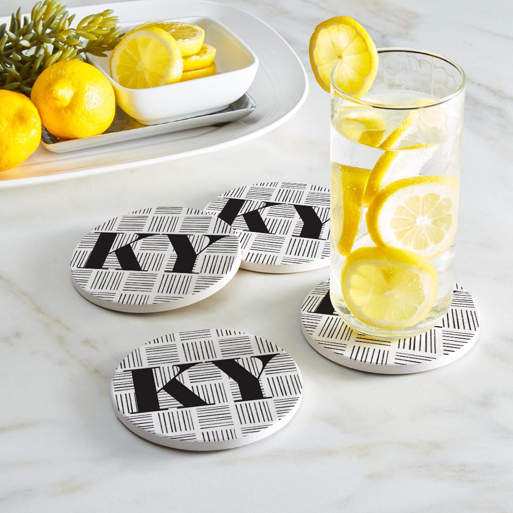 Black And White Abbreviated On White Kentucky| Absorbent Coasters | Set of 4 | Min 2