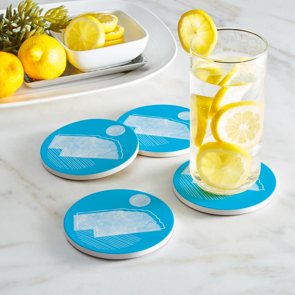 Bright Modern Geometric On Blue Nebraska | Absorbent Coasters | Set of 4 | Min 2