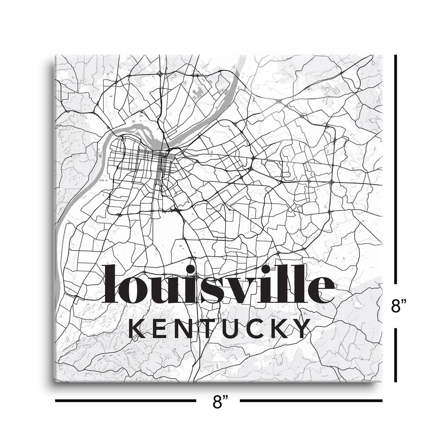 Black And White White Map Kentucky Louisville| Hi-Def Glass Art | Eaches | Min 2