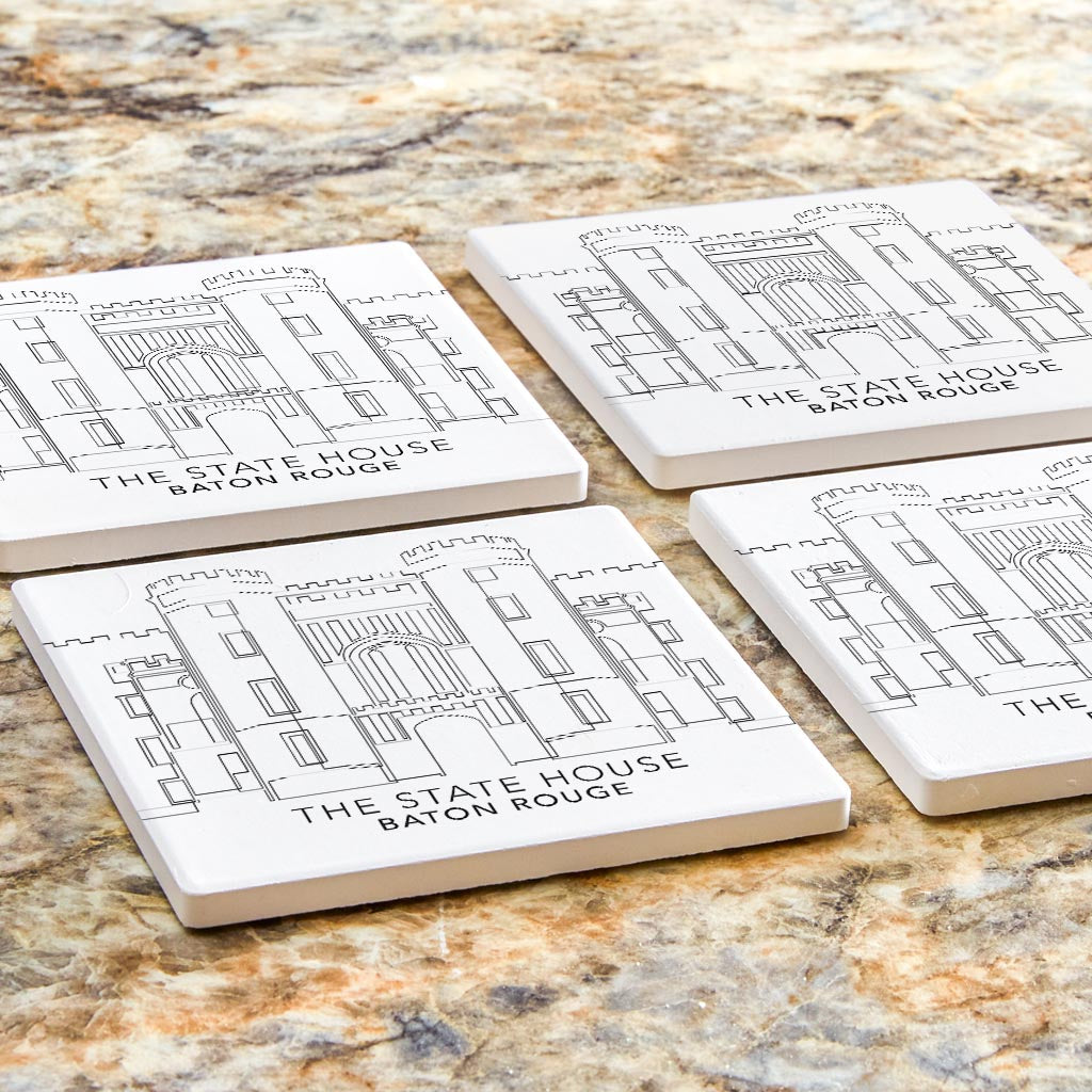 Minimalistic Baton Rouge State House | Absorbent Coasters | Set of 4 | Min 2