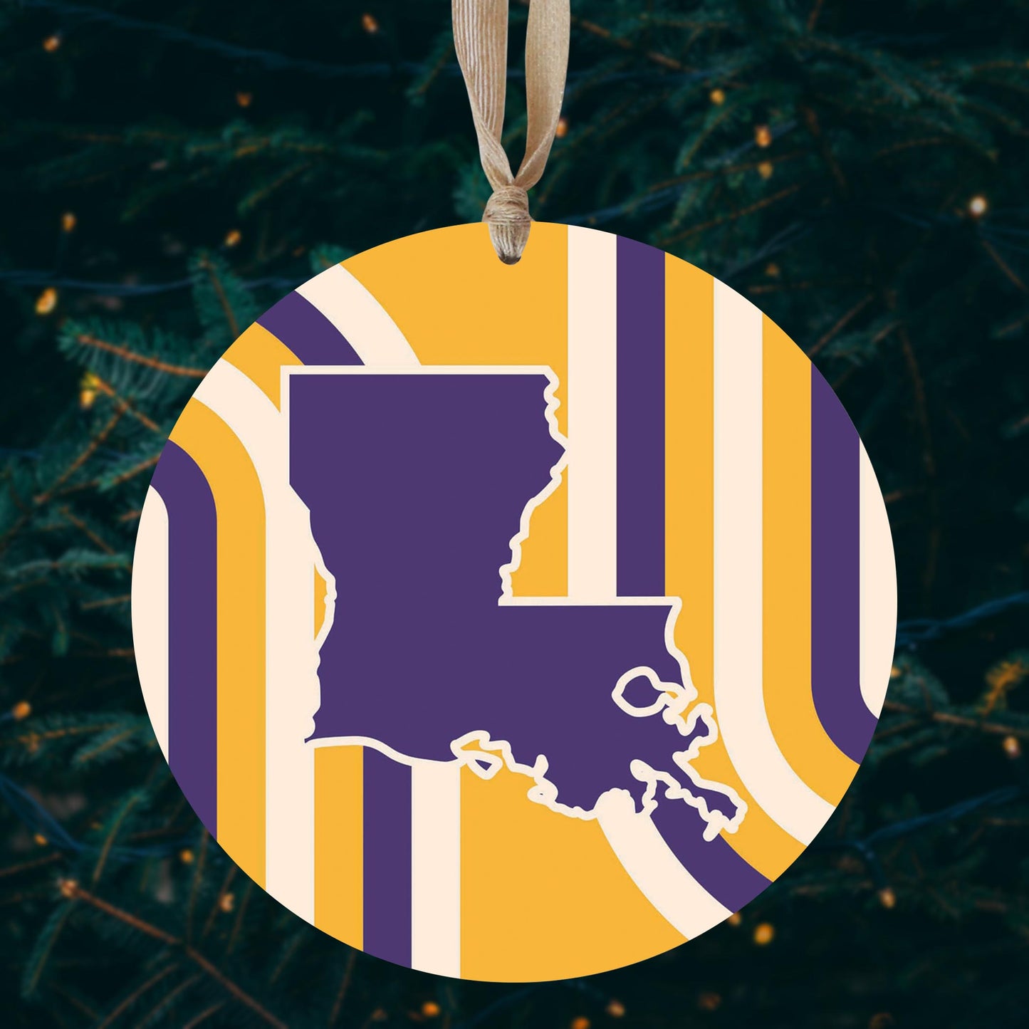 Purple Gold Louisiana Retro State Shape | Wood Ornament | Eaches | Min 1