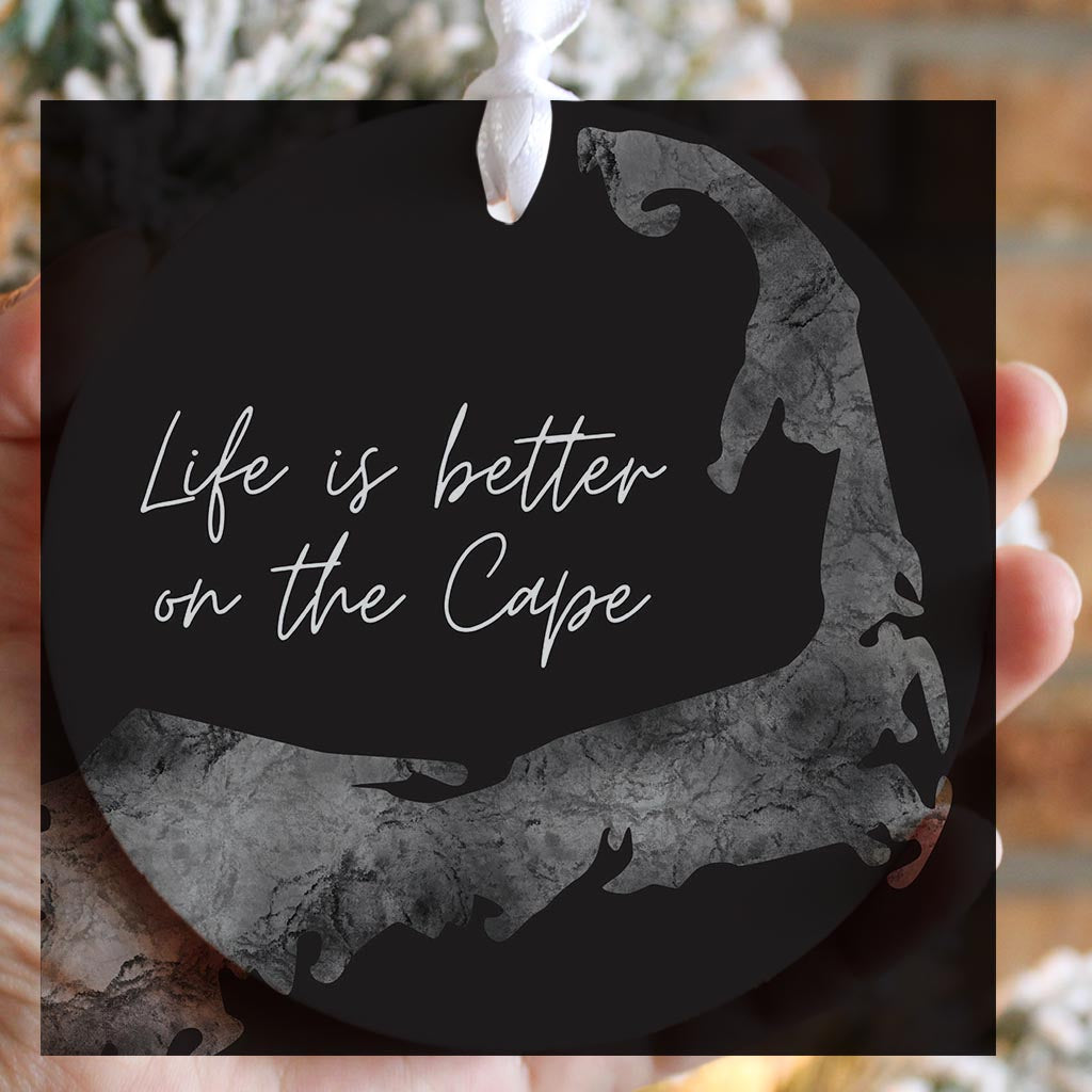 Minimalistic B&W Cape Cod Life Is Better | Wood Ornament | Eaches | Min 6