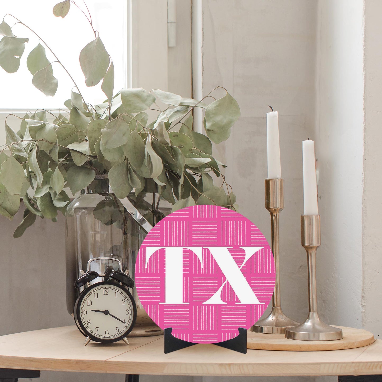 Bright Modern Abbreviated On Pink Texas | Wood Sign | Eaches | Min 1