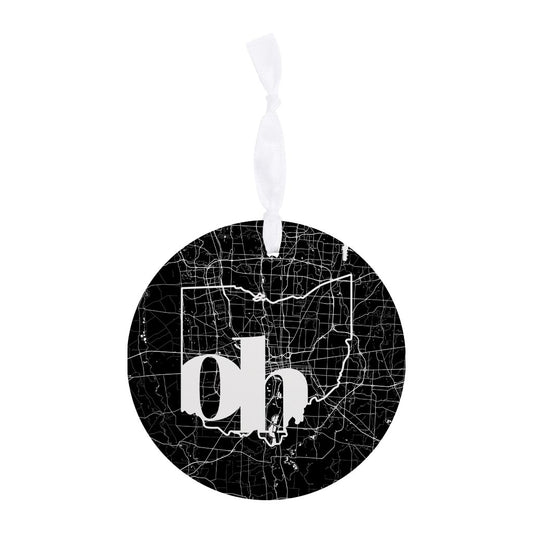 Black And White Abbreviated State Map Black Ohio Columbus| Wood Ornament | Eaches | Min 6