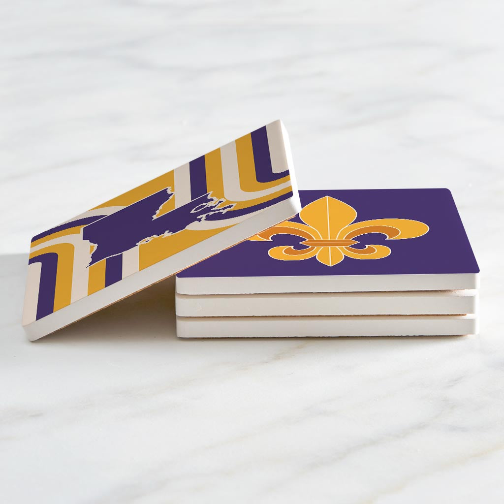 Purple Gold Louisiana Retro| Absorbent Coasters | Set of 4 | Min 2