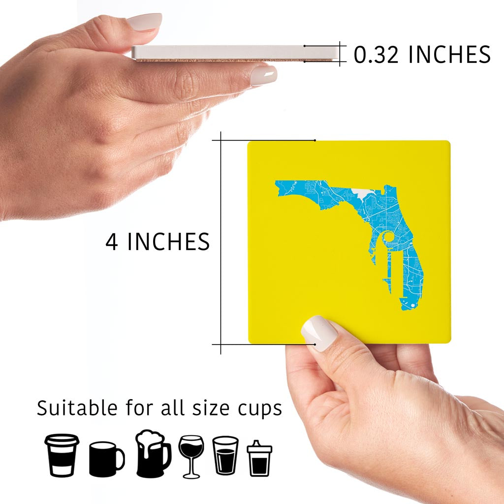 Bright Modern Abbreviated State Yellow Florida Tallahassee | Absorbent Coasters | Set of 4 | Min 2