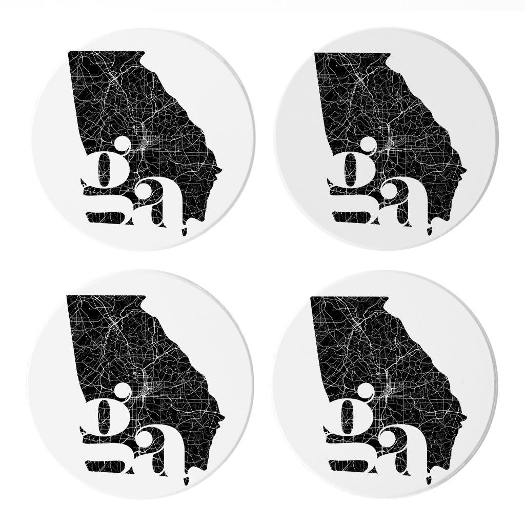 Black And White Abbreviated State Map White Georgia | Absorbent Coasters | Set of 4 | Min 2