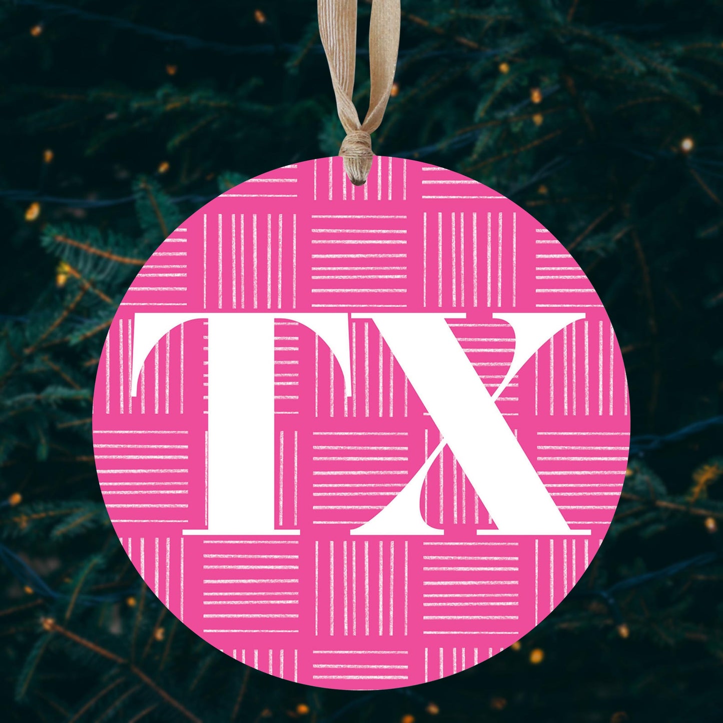 Bright Modern Abbreviated On Pink Texas | Wood Ornament | Eaches | Min 1