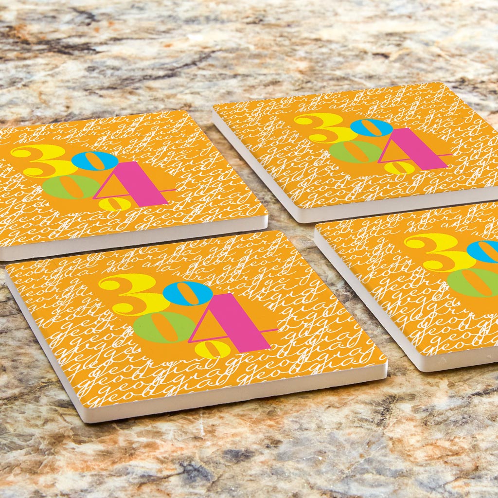 Bright Modern State Script Orange Georgia Atlanta | Absorbent Coasters | Set of 4 | Min 2