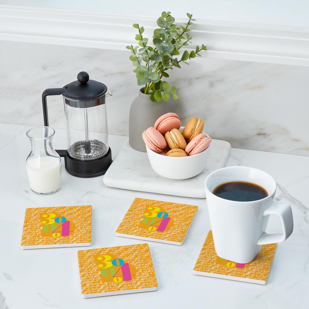 Bright Modern State Script Orange Georgia Atlanta | Absorbent Coasters | Set of 4 | Min 2