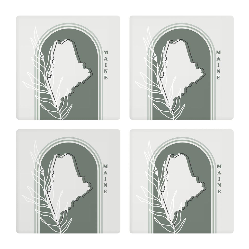 Vintage Groove State With Leaf Maine | Absorbent Coasters | Set of 4 | Min 2