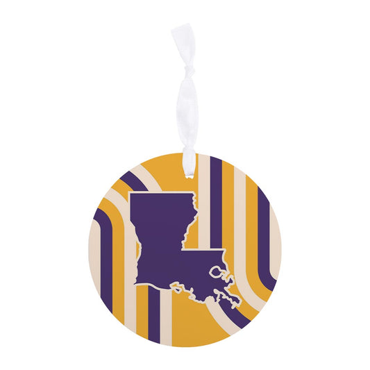 Purple Gold Louisiana Retro State Shape | Wood Ornament | Eaches | Min 6