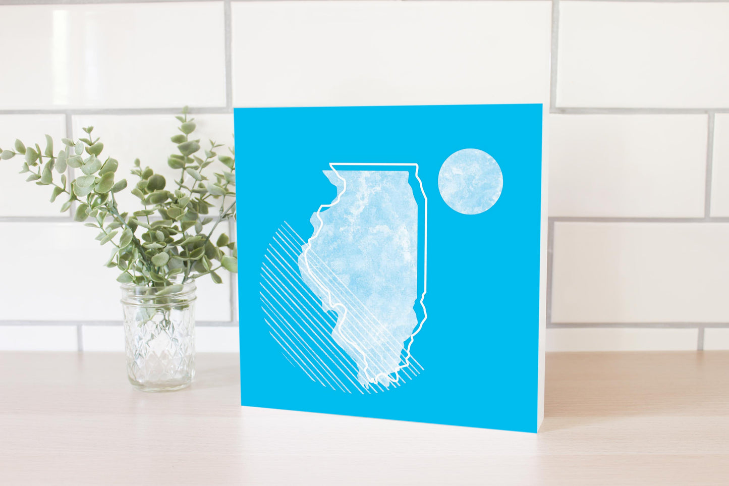 Bright Modern Geometric On Blue Georgia | Wood Block | Eaches | Min 2