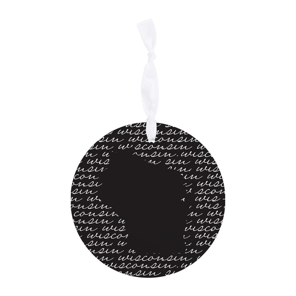 Black And White State Script Wisconsin | Wood Ornament | Eaches | Min 6