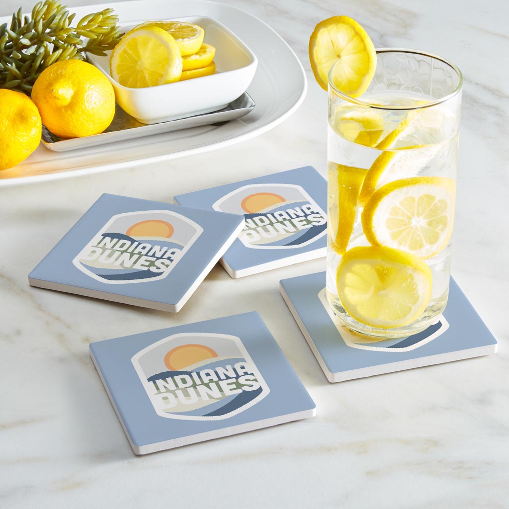 Indiana Dunes Light Blue Badge| Absorbent Coasters | Set of 4 | Min 2