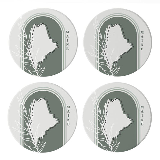 Vintage Groove State With Leaf Maine | Absorbent Coasters | Set of 4 | Min 2