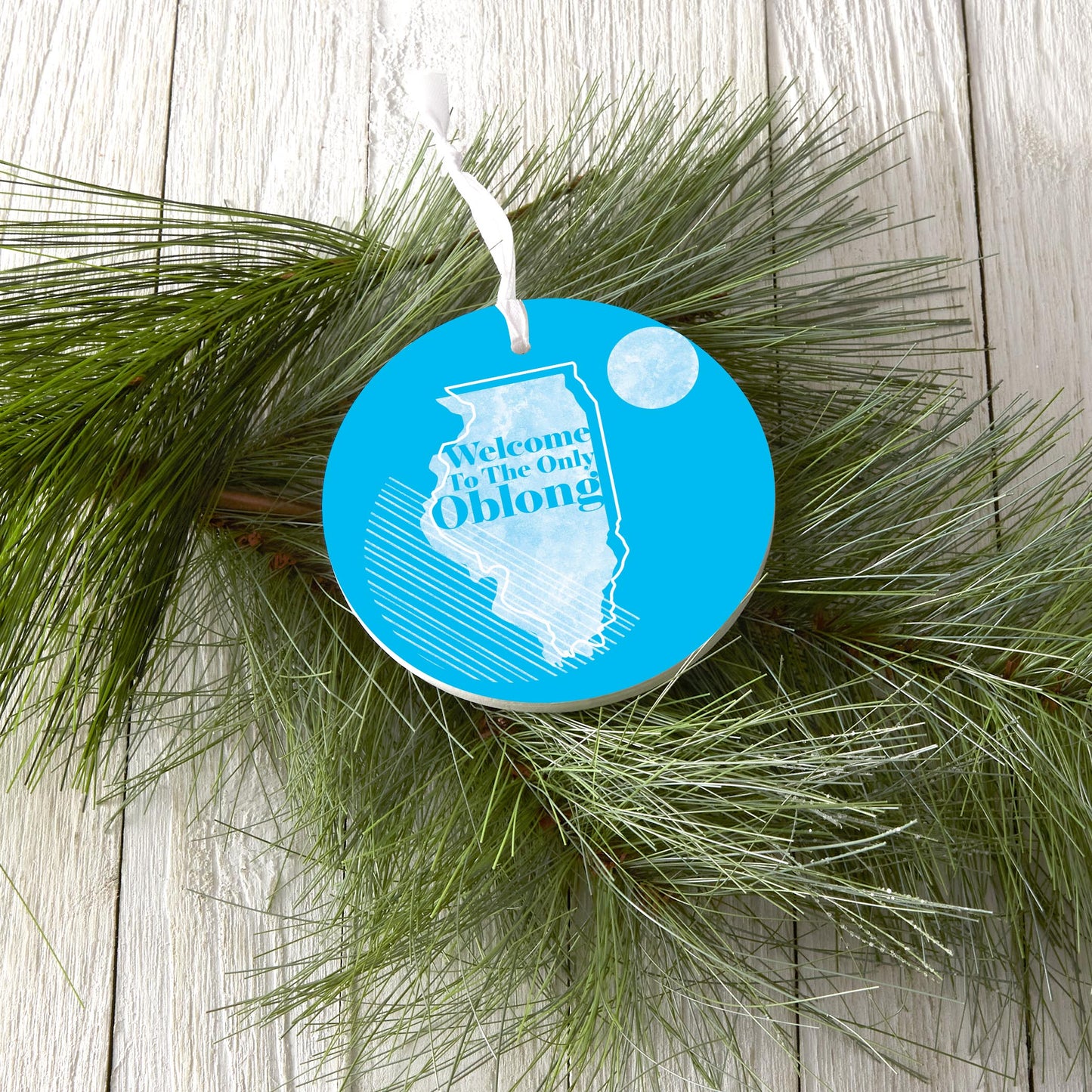 Bright Modern Geometric Oblong Illinois| Wood Ornament | Eaches | Min 6