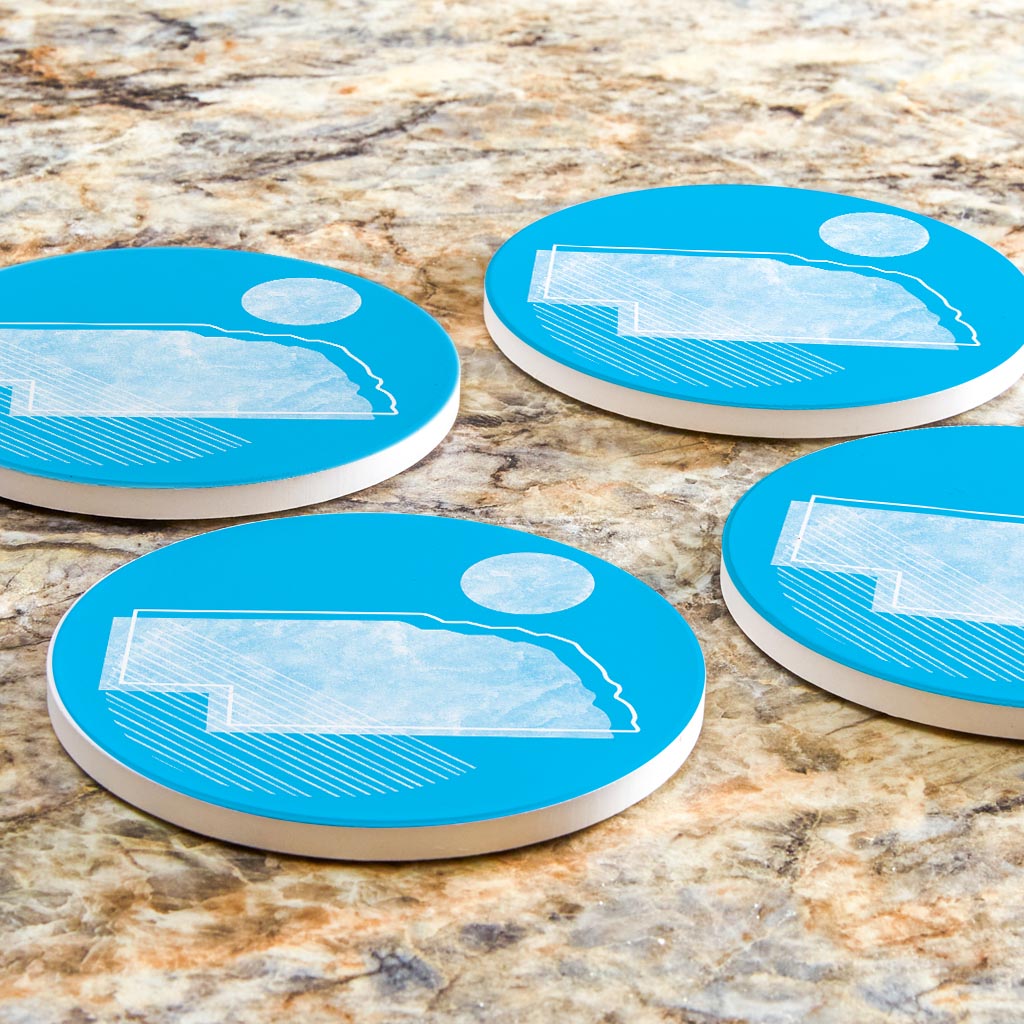 Bright Modern Geometric On Blue Nebraska | Absorbent Coasters | Set of 4 | Min 2