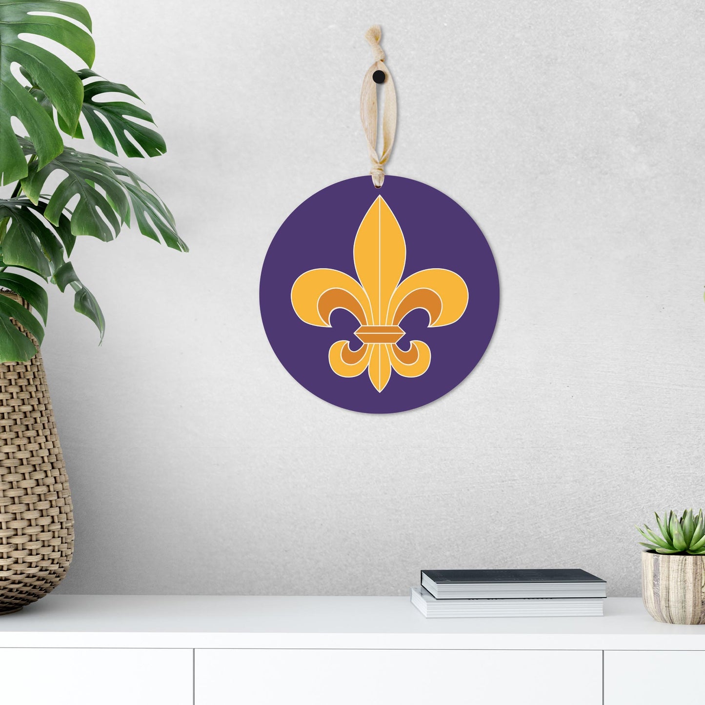 Purple Gold Louisiana Fleur De Lis | Wood Ornament | Eaches | Min 1