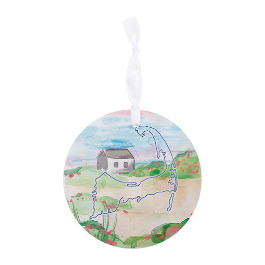 Watercolor Beach Cottage | Wood Ornament | Eaches | Min 6