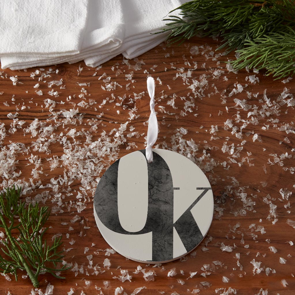 Minimalistic B&W Ardmore Ok White Initials| Wood Ornament | Eaches | Min 6